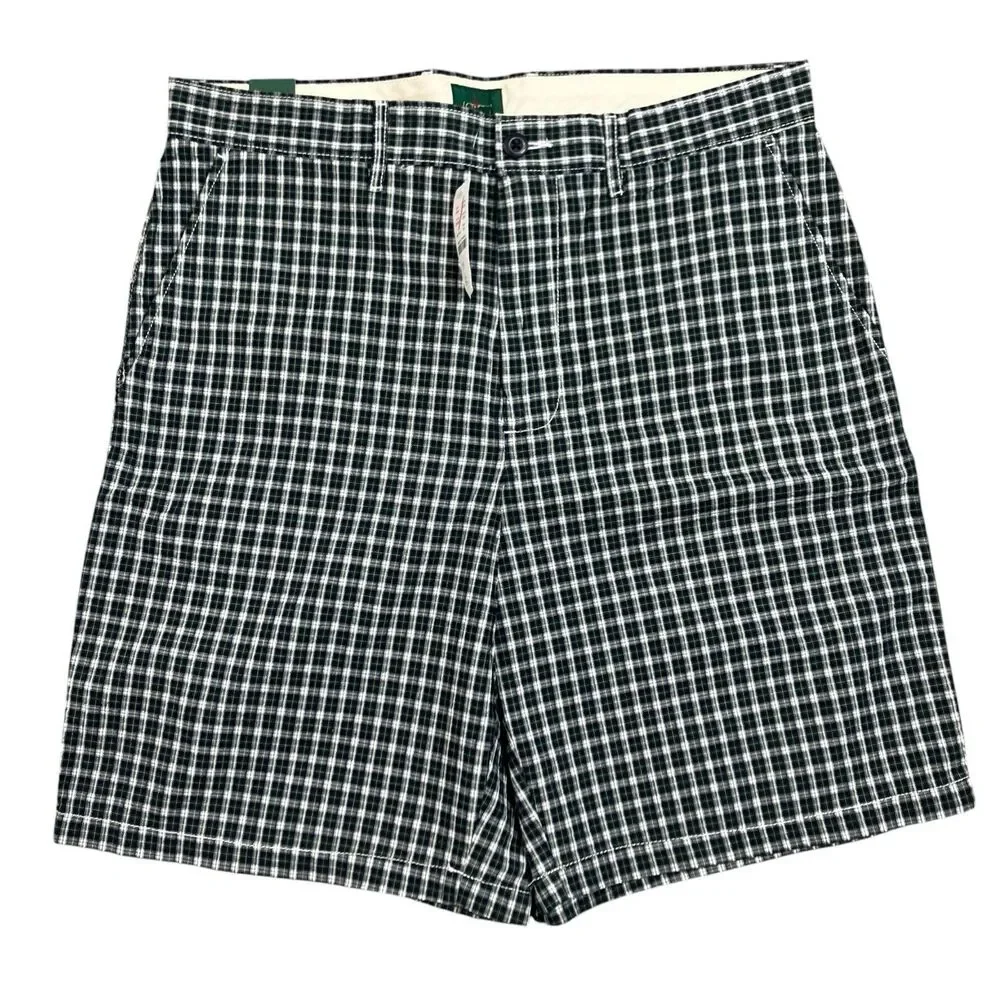 J Crew Shorts Mens 33 Green Plaid Seersucker Cotton 9 Inseam Relaxed Fit CM202